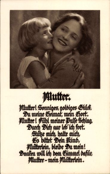 Postcard Mother, Sunny, golden happiness, poem, woman with daughter