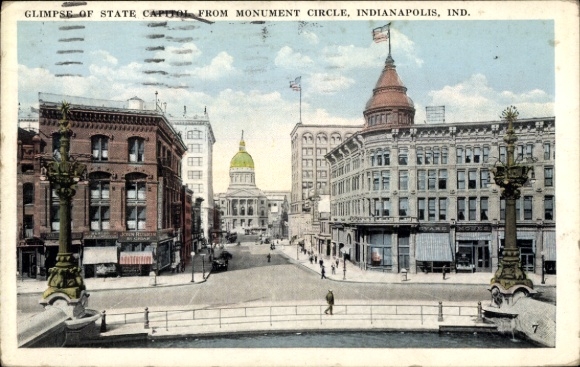 Postcard Indianapolis Indiana USA, State Capitol, Monument Circle