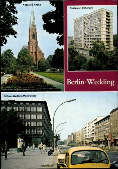 Postcard Berlin Wedding, Nazareth Church, Student Residence, Town Hall
