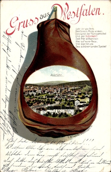 Lithograph of Iserlohn in the Märkischer Kreis district, overall view