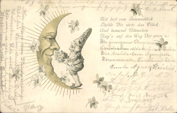 Lithograph Congratulations, Dwarf, Crescent Moon