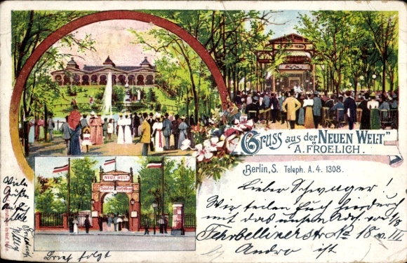 Lithograph Berlin Neukölln, Neue Welt, Hasenheide