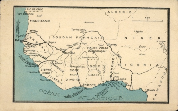 Maps of French West Africa, Senegal, Ivory Coast, Gold Coast, Dahomey, Nigeria