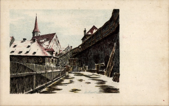 Artist Postcard Lark, B., Cheb Eger Region Karlovy Vary, Franciscan Court