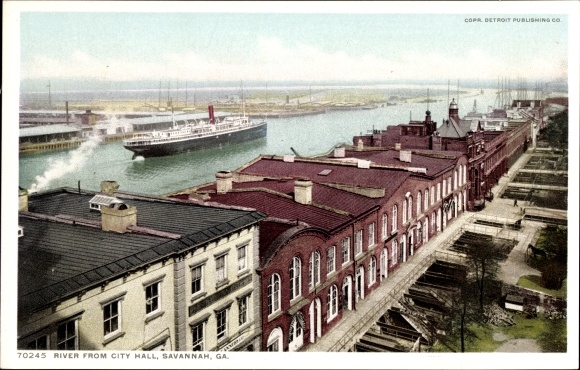 Postcard Svannah Georgia USA, River from City Hall