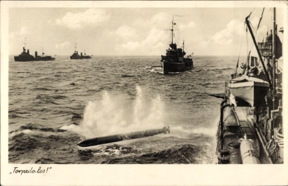 German warships, torpedo launch, Kriegsmarine, WWII