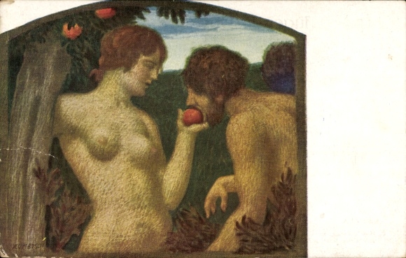 Artist Postcard Von Zumbusch, Ludwig, The Apple, Adam and Eve