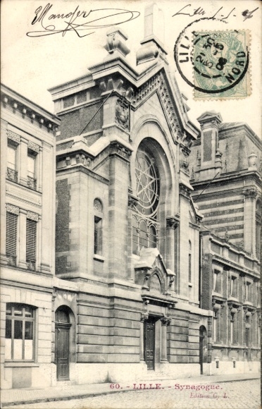 Judaika Postcard Lille Nord, Synagogue
