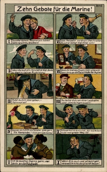 Lithograph Ten Commandments for the Navy, Humor