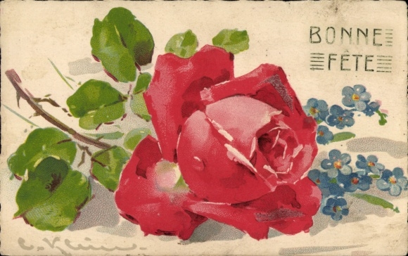 Artist Postcard Klein, Catharina, Congratulations, Rose, Forget-me-not