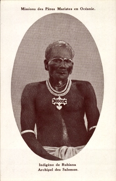 Postcard Iles Salomon, Indigene de Rubiana, Missions Maristes d'Oceanie