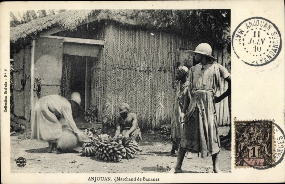 Postcard Anjouan Komoren, Banana Merchant
