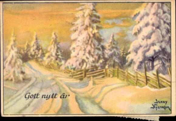 Artist Postcard Nyström, Jenny, Happy New Year, Winter Landscape