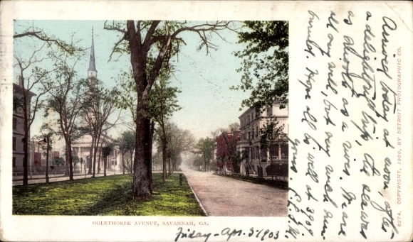 Postcard Savannah Georgia USA, Oglethorpe Avenue