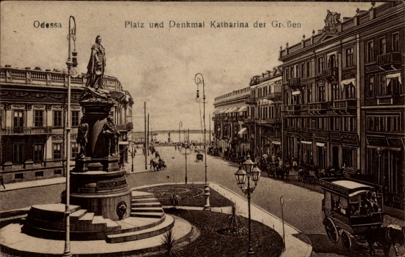 Postcard Odessa Ukraine, Catherine the Great Square and Monument