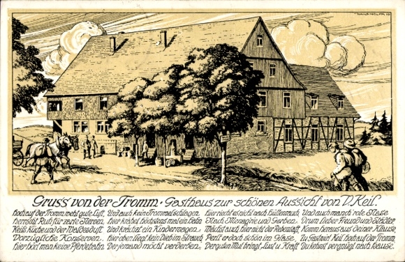 Artist Postcard Rimbach in the Odenwald, Tromm, Gasthaus und Pension zur schönen Aussicht, V. Keil