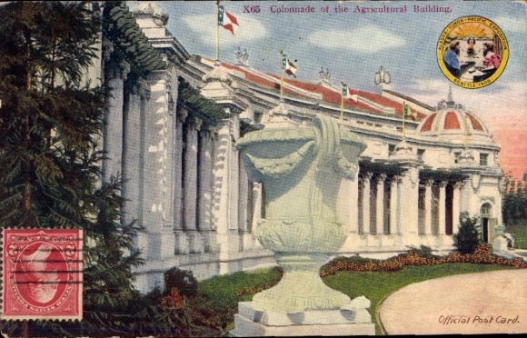 Postcard Exhibition Seattle 1909, Alaska–Yukon–Pacific Exposition, agricultural building, colonnade