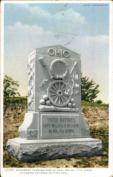 Postcard Vicksburg Mississippi USA, Vicksburg National Military Park, Monument of the 3rd Ohio Battery