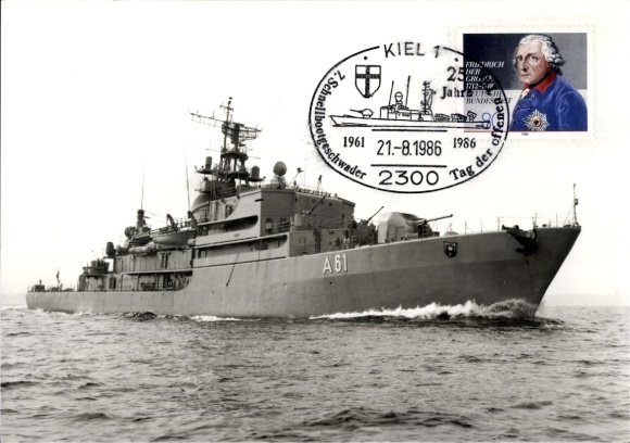 Postcard German Federal Navy, fast boat tender Elbe, A 61