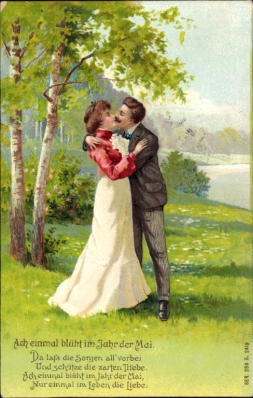 Embosser Lithograph: Lovers kissing