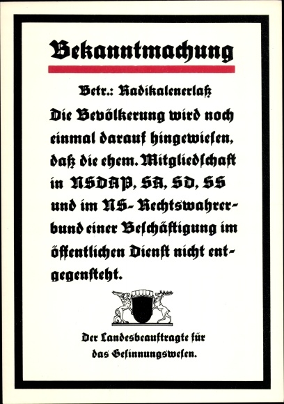 Artist Postcard Klaus Staeck, Radikalenerlass, Mitgliedschaft NSDAP ...