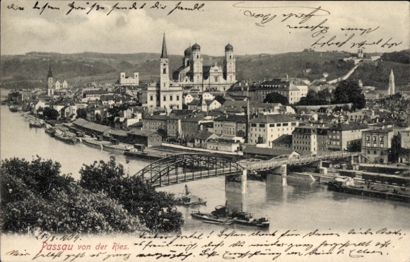 Passau in Lower Bavaria, river, bridge, cityscape, buildings