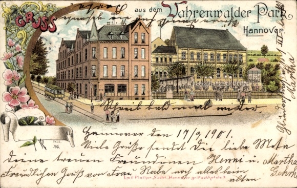 Lithograph Vahrenwald, List Hannover in Lower Saxony, Vahrenwald Park