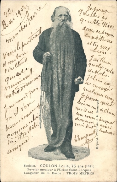 Postcard Montluçon Allier, Louis Coulon, Molder at the Saint Jacques Factories, Beard length 3 m