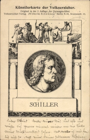 Artist Postcard Volkert H., poet Schiller, monument