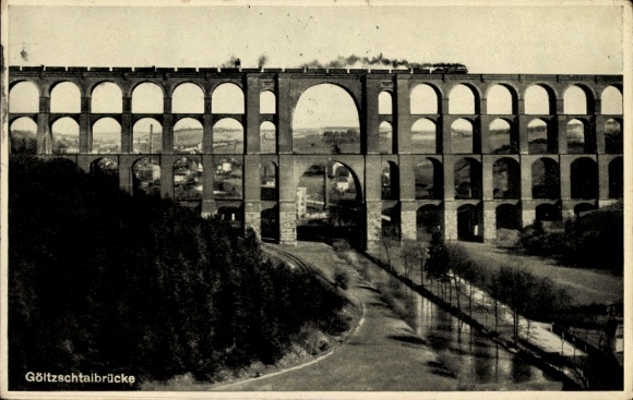 Netzschkau in Vogtland, Göltzschtalbrücke station, railway viaduct, train, landscape