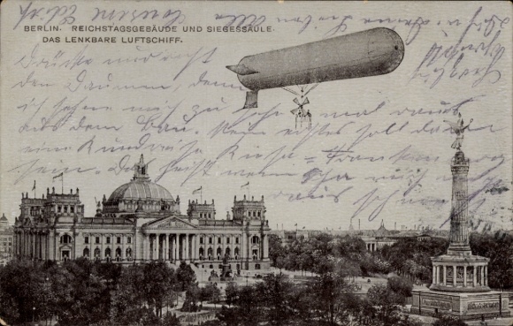 Berlin Tiergarten, Reichstag building, Victory Column, airship