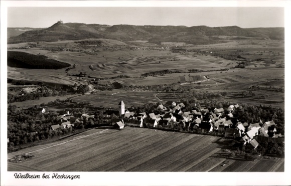 Postcard Weilheim Hechingen in the Zollernalb district, landscape photograph, Weilheim, Hechingen, fields, houses
