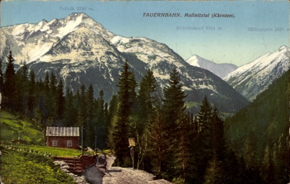 AK Mallnitz in Carinthia, mountain landscape, Polinik, Tauern Railway, Striedenkopf, Mittagspitz