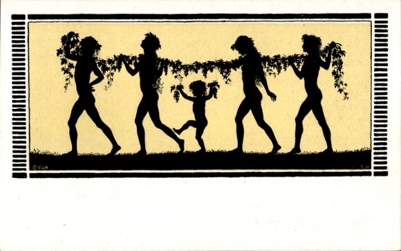 Art Nouveau artist Postcard Fidus, Autumnal Burden, from the Seasons in Shadow Pictures