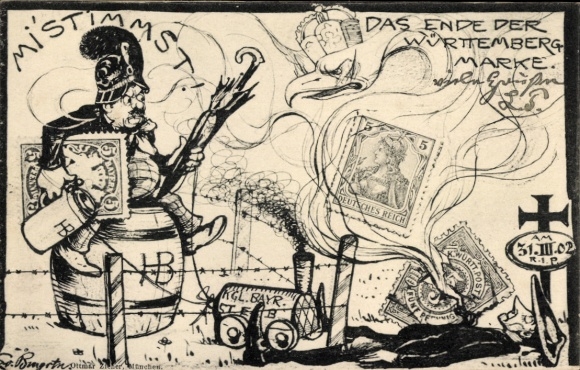 Postage stamps Postcard The end of the Württemberg stamp 1902