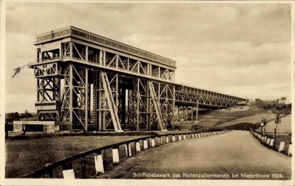 Niederfinow in Barnim, ship lift, Hohenzollern Canal, 1934