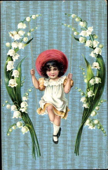 Embossed PC girl, swing, bluebells