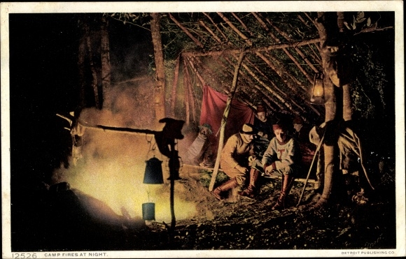 Postcard Maine USA, campfire at night