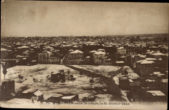 Postcard Beirut Beyrouth Lebanon, Beyrouth under snow, 11 February 1920, city view, snow-covered da