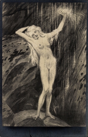 Art Nouveau artist Postcard Fidus, At the Waterfall, No. 26