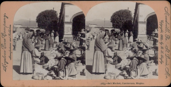 Stereo Photo Cuernavaca Mexico, Salt Market, Keystone View Company