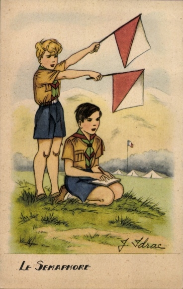 Artist Postcard Idrac, J., Scouts with Flags, Le Semaphore