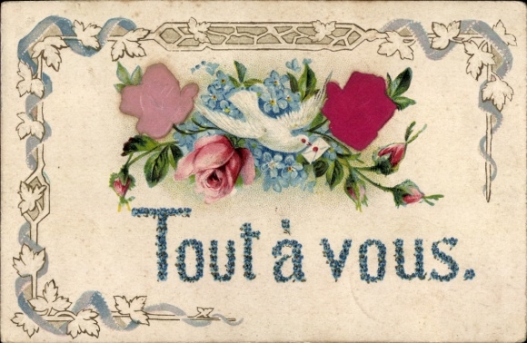 Embosser material Postcard flowers, dove, roses, forget-me-nots