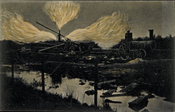 Postcard Hamburg Bergedorf Neuengamme, ignition of natural gas, steam storage, evening shot, dramatic