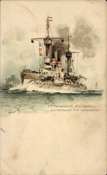 Artist Postcard German warship, SM armored ship Brandenburg