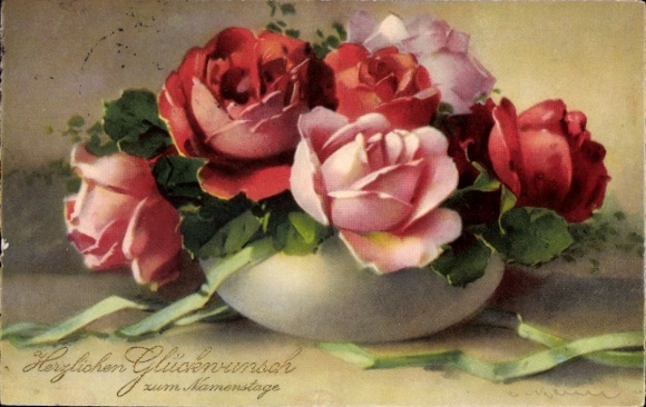 Postcard Congratulations on your name day, roses