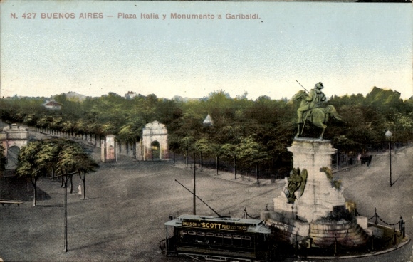 Postcard Buenos Aires, Argentina, Plaza Italia y Monumento a Garibaldi