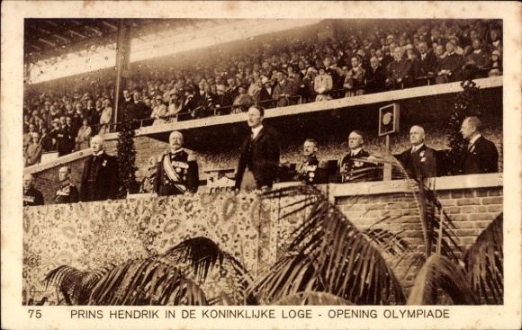 Postcard Prins Hendrik in the Royal Box, Opening Olympiad