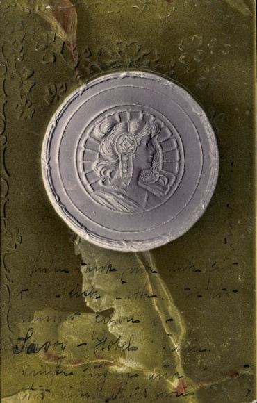 Art Nouveau stamp depicting a woman's portrait and headdress