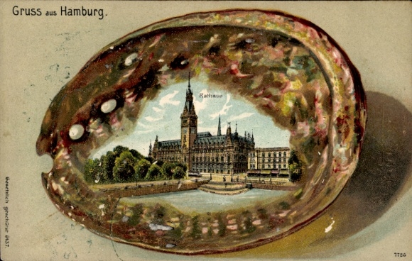 Embossed shell litho Hamburg Mitte Old Town, Town Hall
